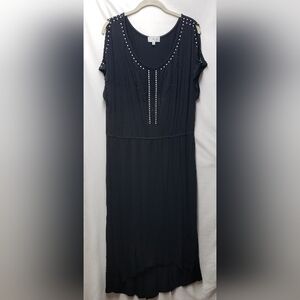 Stud-Embellished Black Maxi Dress with Scoop Neck